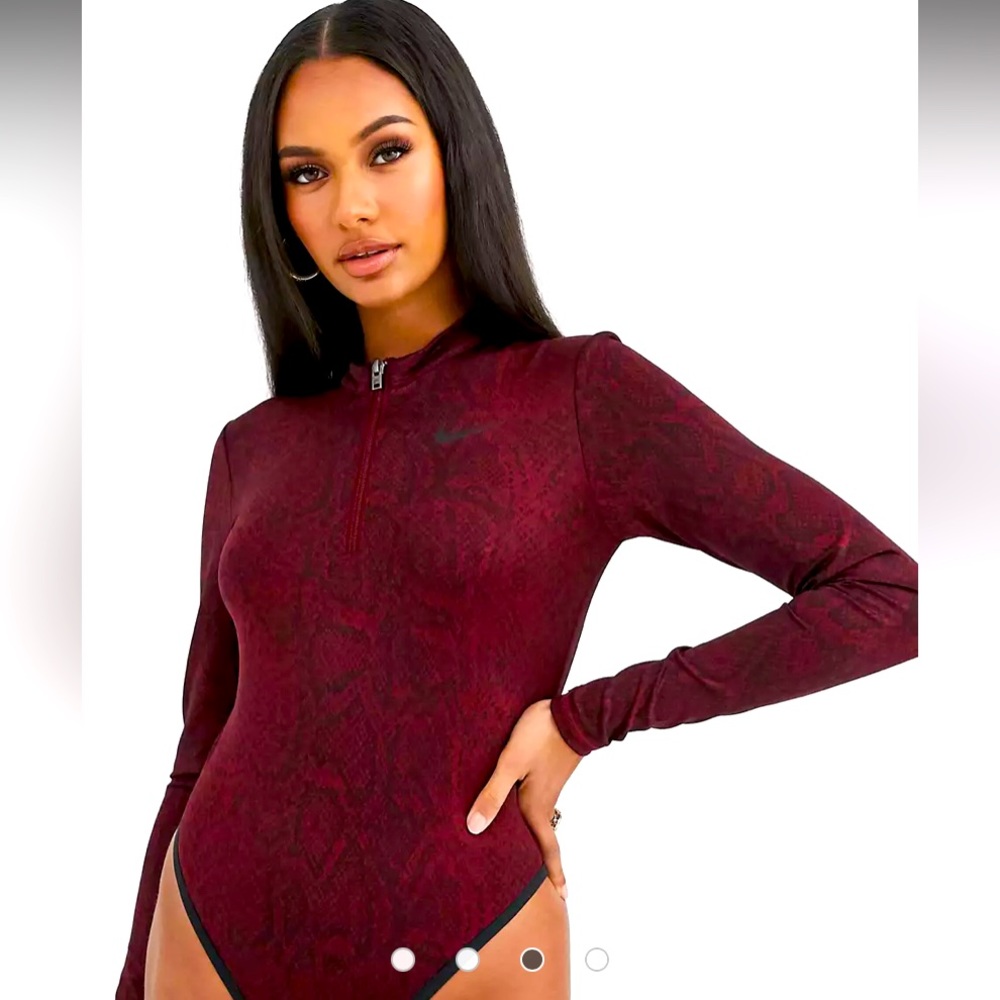 Nike burgundy snake print long sleeve bodysuit